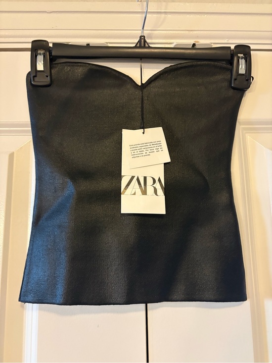 Zara Tops - Zara Black Faux Leather Bustier Top with Sweetheart Neckline